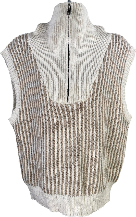 By Together Women’s White/Beige Sleeveless 1/4 Zip Sweater Vest - S