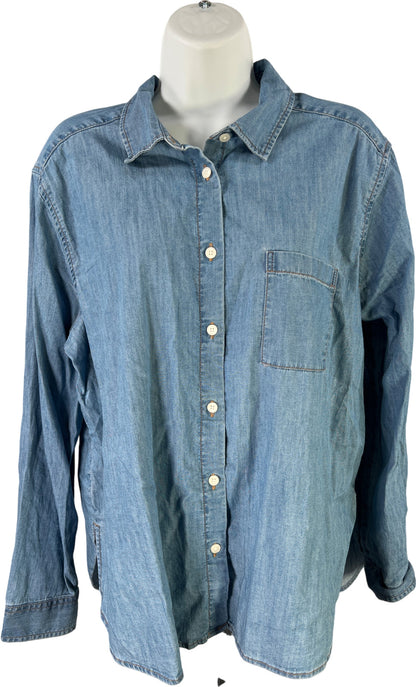 LOFT Women’s Blue Chambray Long Sleeve Button Up Shirt - L