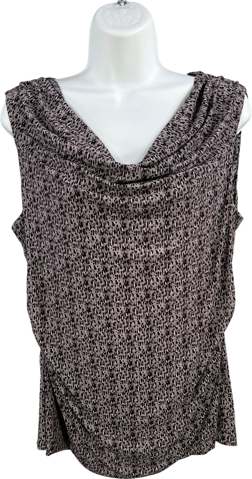 Cable and Gauge Women’s Gray Mesh Sleeveless Draped Neck Blouse - XL