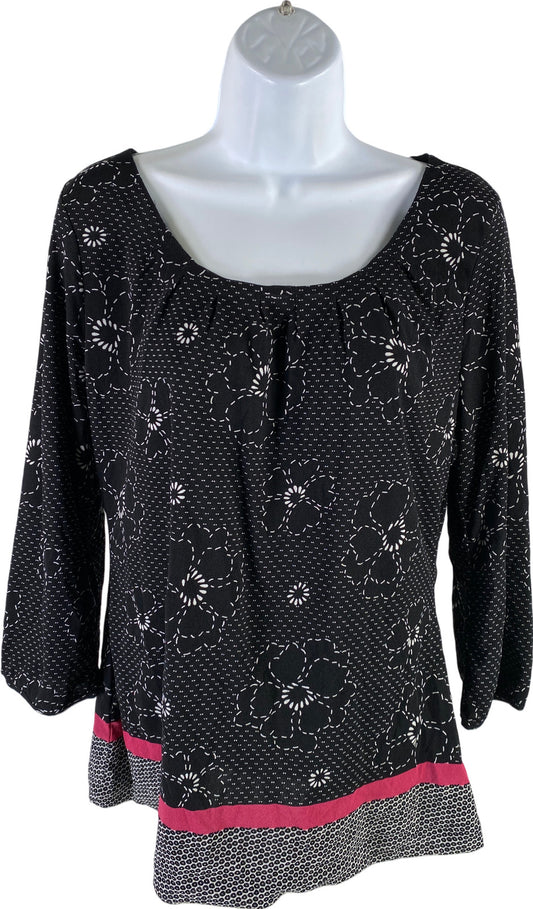 Ann Taylor Women’s Black Floral 3/4 Sleeve Blouse - L