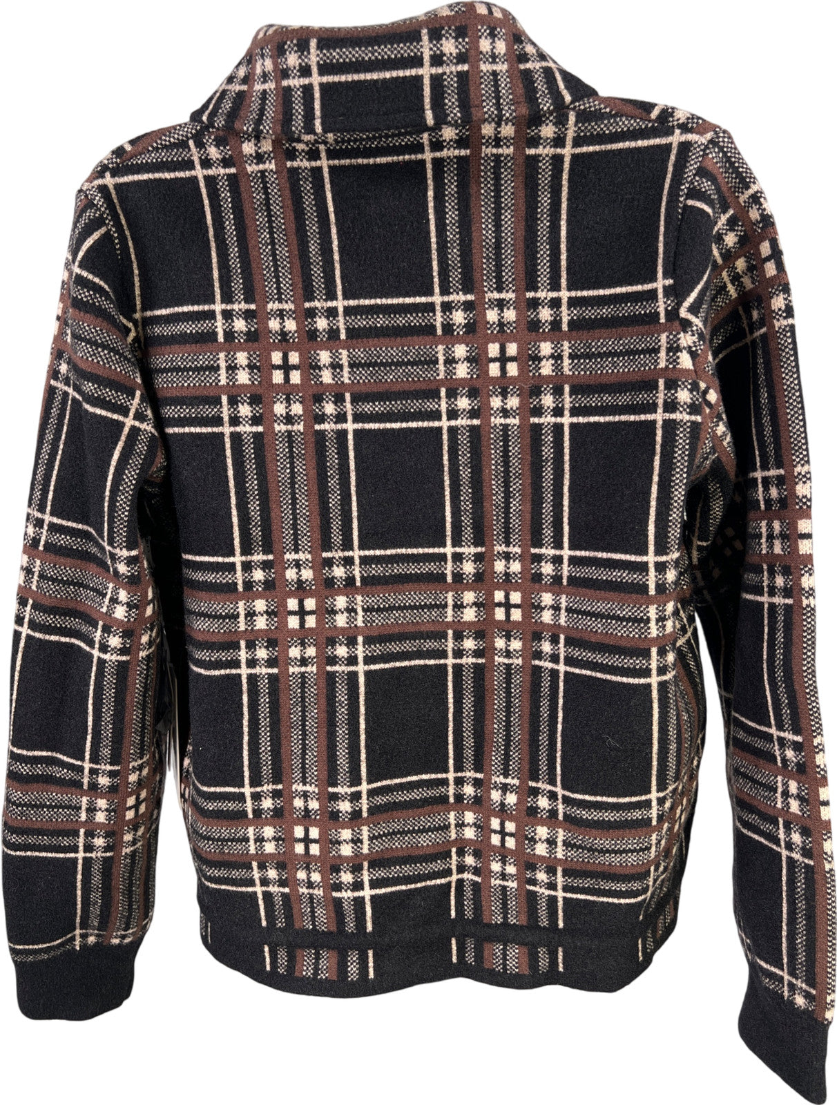 Cyrus Women’s Brown/Black Plaid Snap Button Chunky Knit Jacket - XS