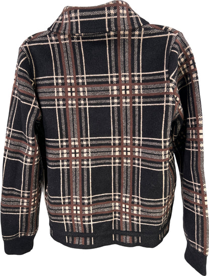 Cyrus Women’s Brown/Black Plaid Snap Button Chunky Knit Jacket - XS
