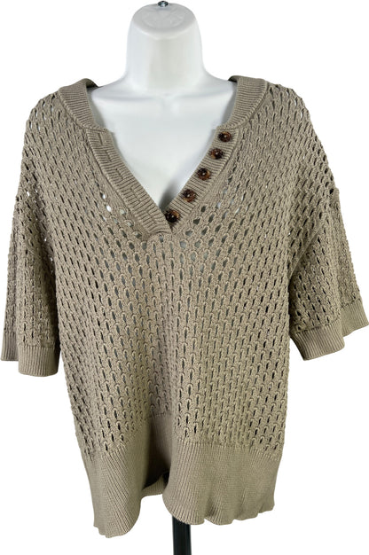 Varley Women’s Green Short Sleeve Open Knit V-Neck Sweater - L