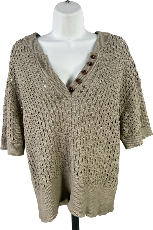 Varley Women’s Green Short Sleeve Open Knit V-Neck Sweater - L