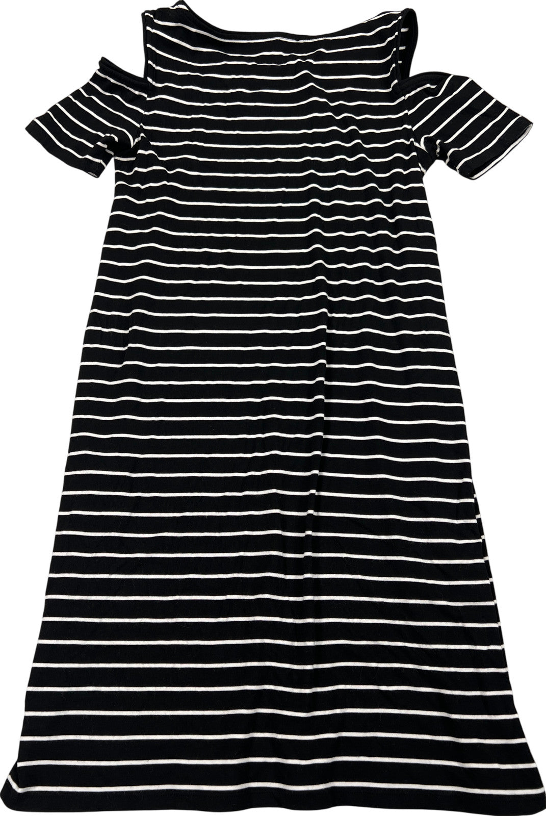 White House Black Market Women’s Black Striped Cold Shoulder T-Shirt Dress - S