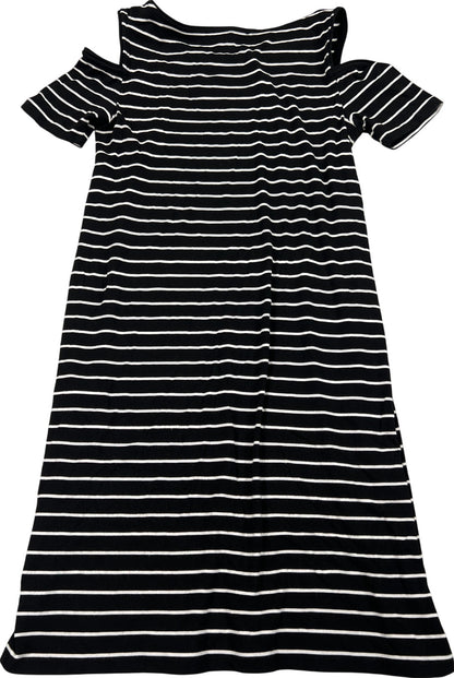 White House Black Market Women’s Black Striped Cold Shoulder T-Shirt Dress - S