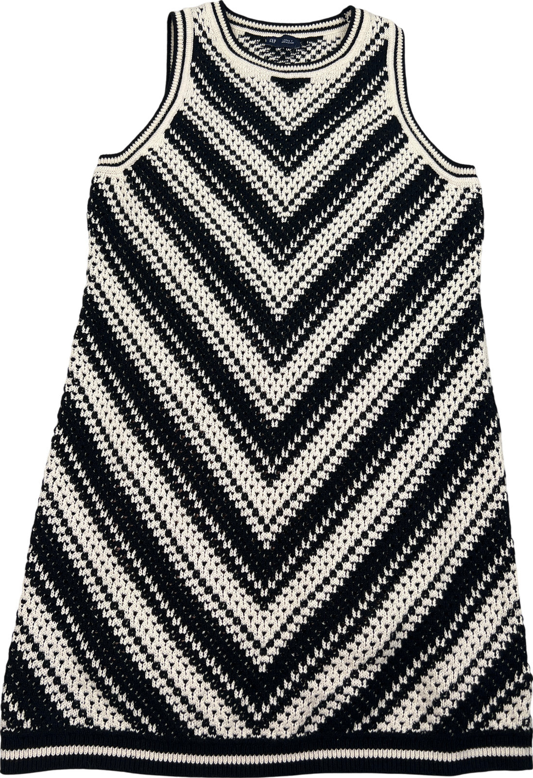 NEW Gap Women’s White/Black Sleeveless Knit Sweater Dress - L Petite