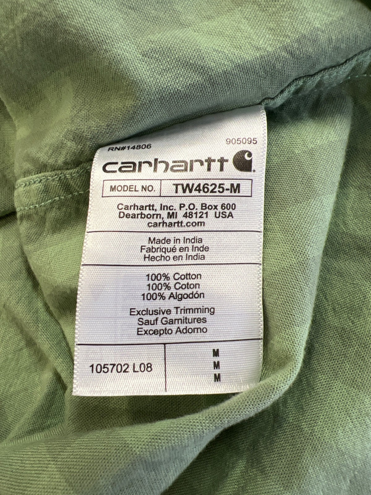 Carhartt Men’s Green Plaid Midweight Short Sleeve Button Up Shirt - M