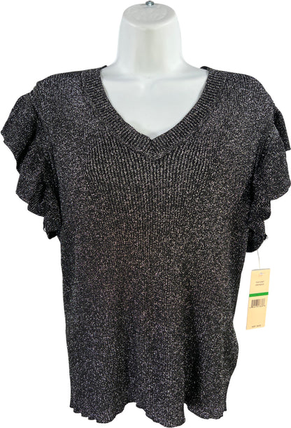 Nanette Lepore Women’s Black Metallic Ruffle Trim Sleeveless Sweater - L