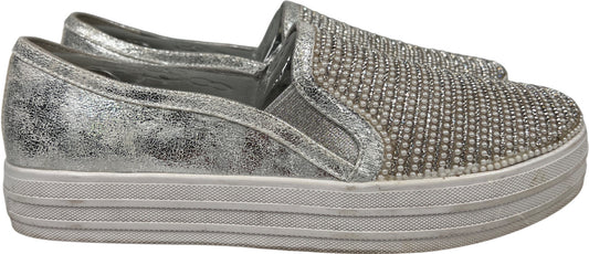 Skechers Women’s Silver Metallic Shiny Dancer Street Loafer Shoes - 8.5