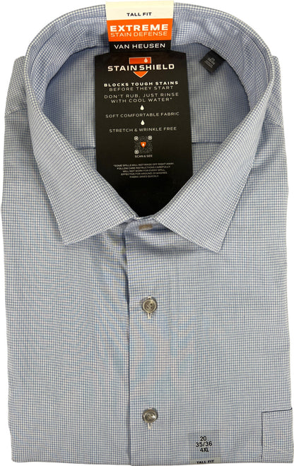 Van Heusen Men’s Blue Plaid Stain Shield Button Up Dress Shirt - 20/ 35-36
