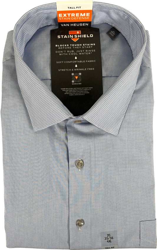 Van Heusen Men’s Blue Plaid Stain Shield Button Up Dress Shirt - 20/ 35-36