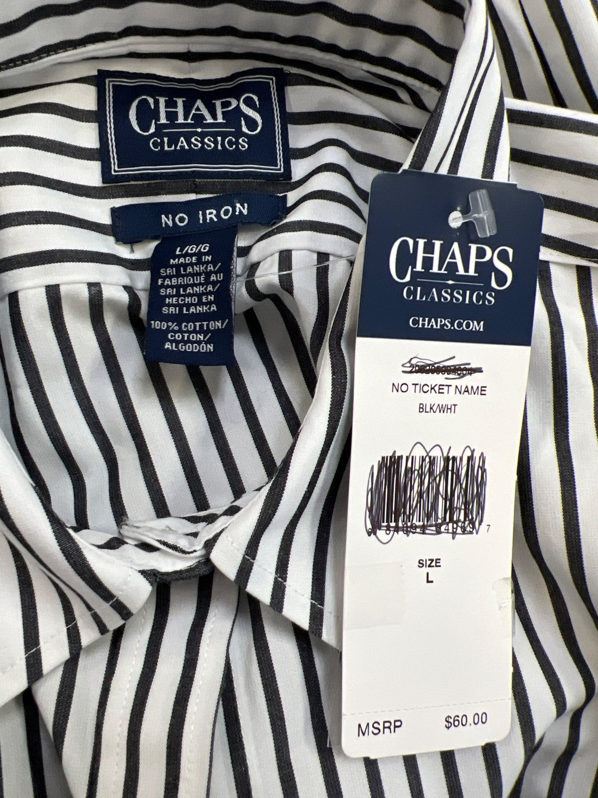 Chaps Women’s White/Gray Striped 3/4 Sleeve No Iron Button Up Shirt - L