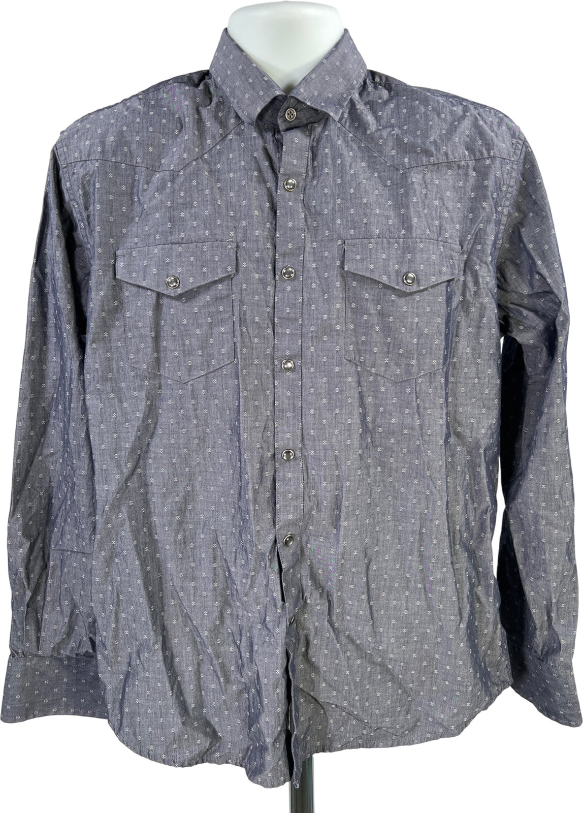 James Campbell Men’s Blue Long Sleeve Snap Button Up Shirt - M