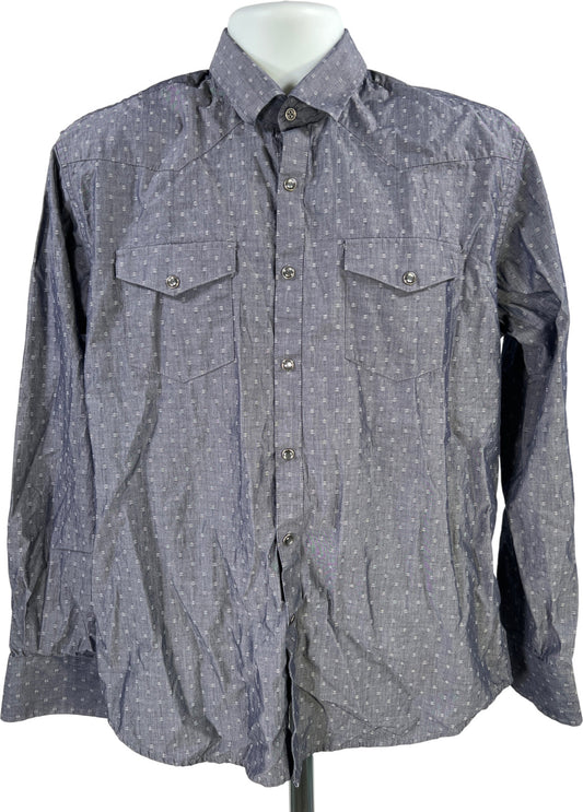 James Campbell Men’s Blue Long Sleeve Snap Button Up Shirt - M