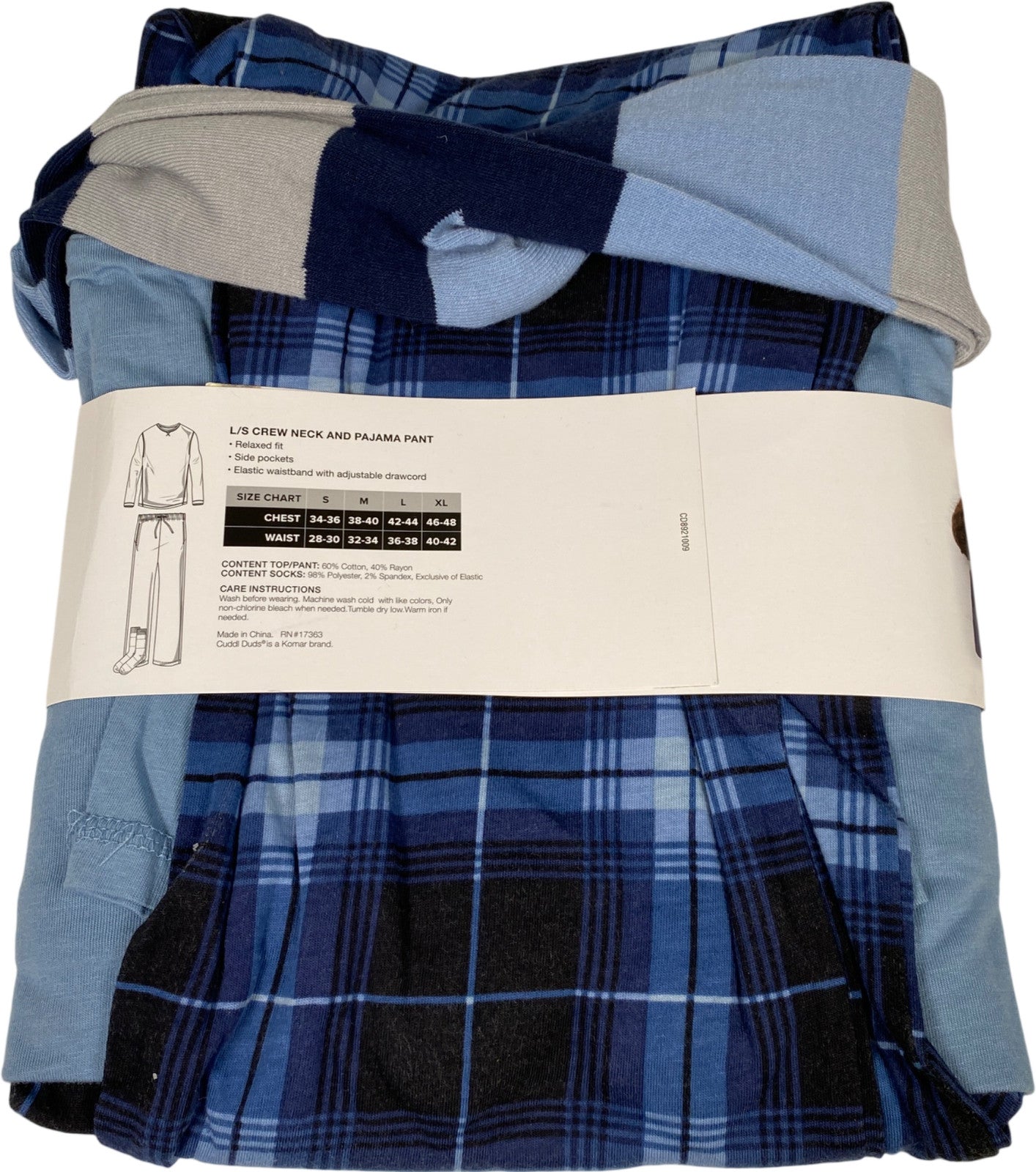 Cuddl Duds Men’s Blue Classic Sleep Set Long Sleeve Pajama Set - M