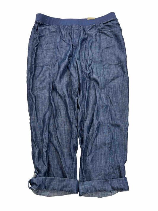 NEW Chico's Women's Blue Chambray Pull On Straight Crop Pants - 3/US 16