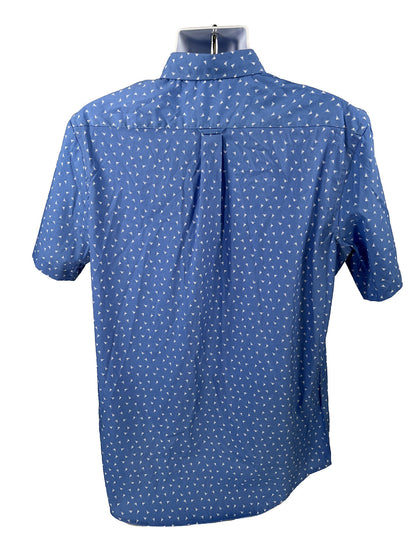 NUEVO Camisa con botones de ajuste atlético con estampado de velero azul de Izod para hombre - L