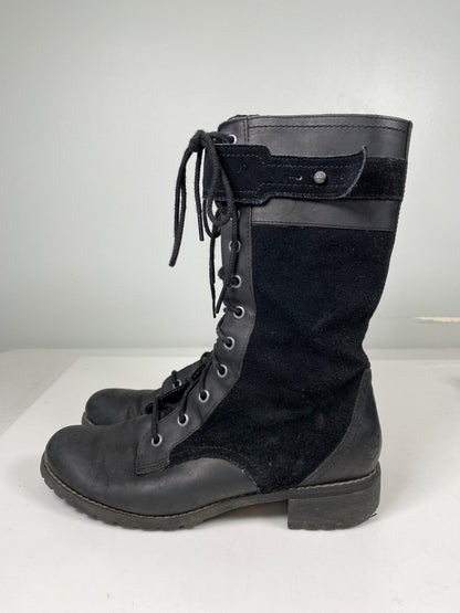 Timberland Women’s Black Suede Wenham Mid Calf Lace Up Side Zip Boots - 8