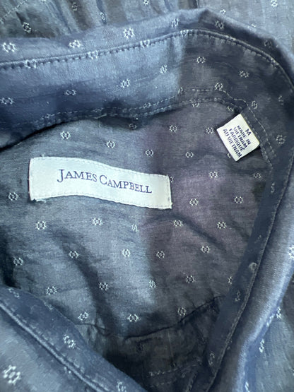 James Campbell Men’s Blue Long Sleeve Snap Button Up Shirt - M