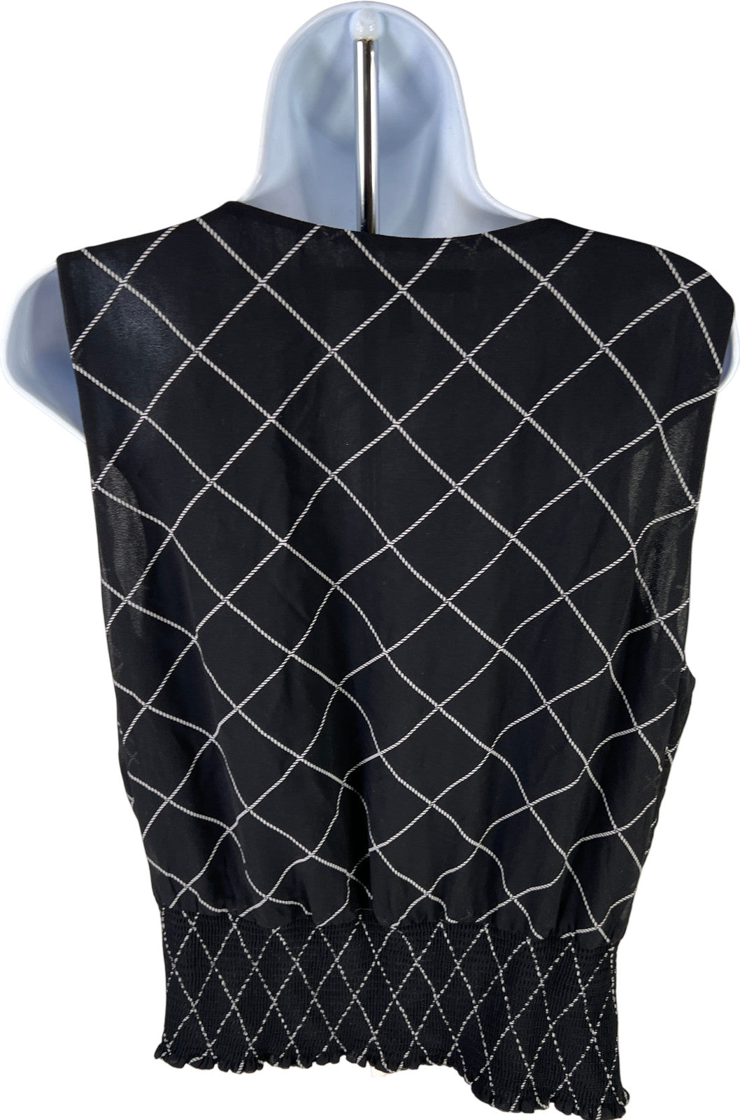 White House Black Market Women’s Black Semi-Sheer Sleeveless Waisted Blouse - 14