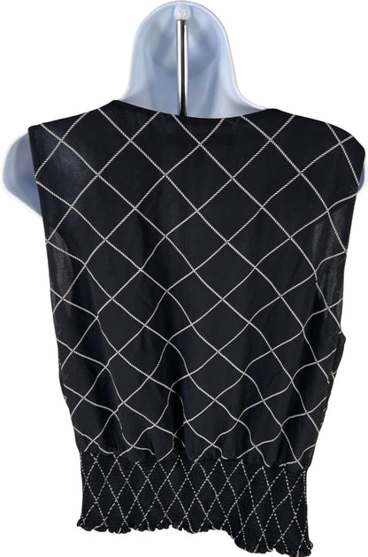 White House Black Market Women’s Black Semi-Sheer Sleeveless Waisted Blouse - 14