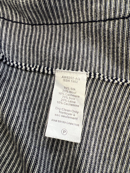 ATM Women’s Blue Striped Long Sleeve Silk Blend Open Cardigan Sweater - L