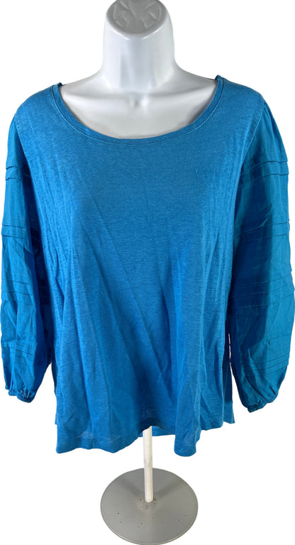 Chico’s Women’s Blue Linen Poof 3/4 Sleeve Top - 1/US M