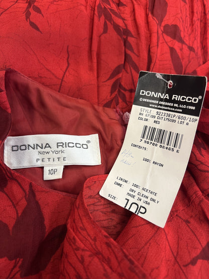 Donna Ricco Women’s Red Floral Short Sleeve Wrap Long Dress - 10 Petite