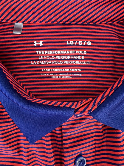 Under Armour Men's Red/Blue Striped Performance Athletic Polo Shirt - L