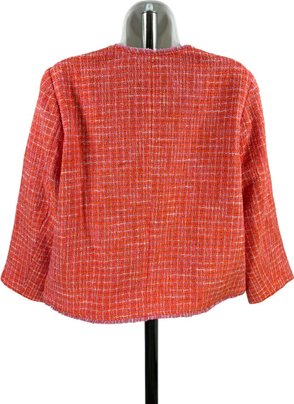 J.Jill Women’s Orange Clementine Dahlia Tweed Cropped Blazer Jacket - M Petite