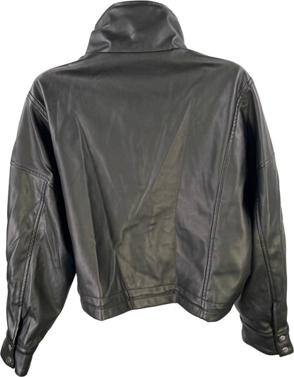 Vigoss Women’s Black Faux Leather Full Zip Cropped Moto Jacket - M