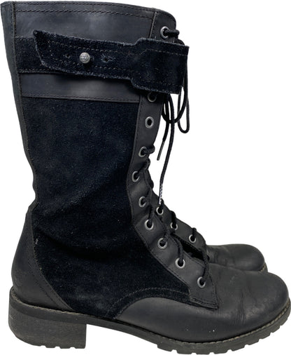 Timberland Women’s Black Suede Wenham Mid Calf Lace Up Side Zip Boots - 8