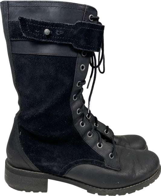 Timberland Women’s Black Suede Wenham Mid Calf Lace Up Side Zip Boots - 8