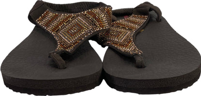 Skechers Women’s Brown Rhinestone Meditation Gypsy Slingback Flip Flops - 6