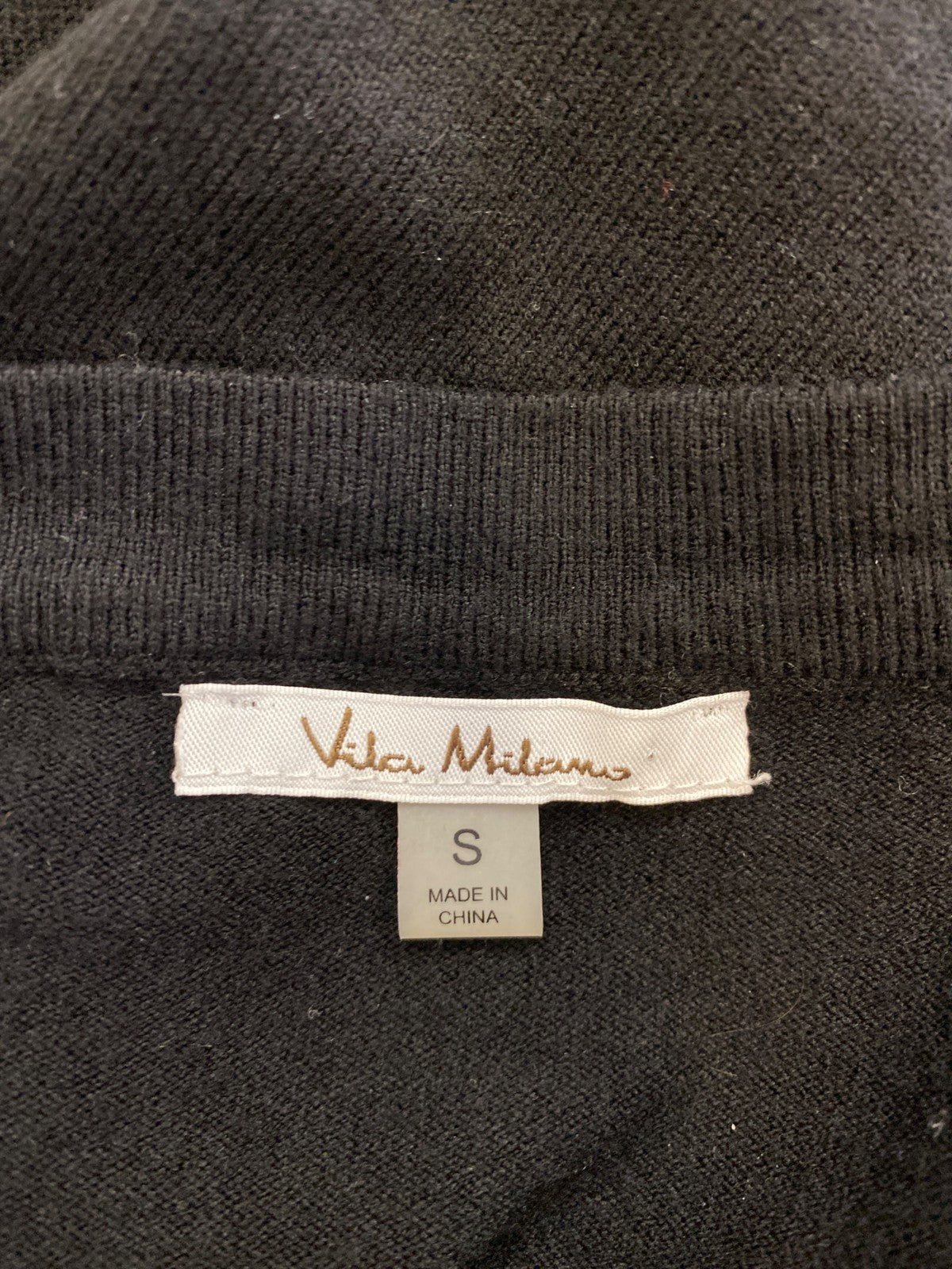 Vila Milano Women’s Black Long Studded Sleeve V-Neck Wool Blend Sweater - S