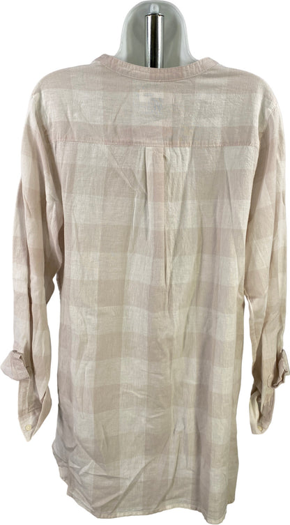 Old Navy Women’s Beige/Ivory Plaid Linen Tunic Blouse - L