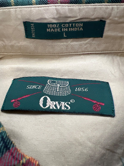 Orvis Men’s Red/Green Plaid Long Sleeve Button Up Flannel Shirt - L