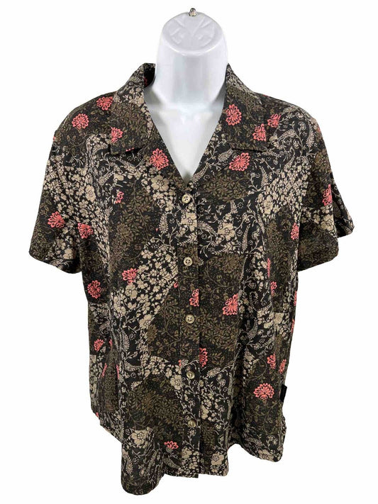 Woolrich Women's Black Floral Button Up 100% Cotton Shirt 0 M