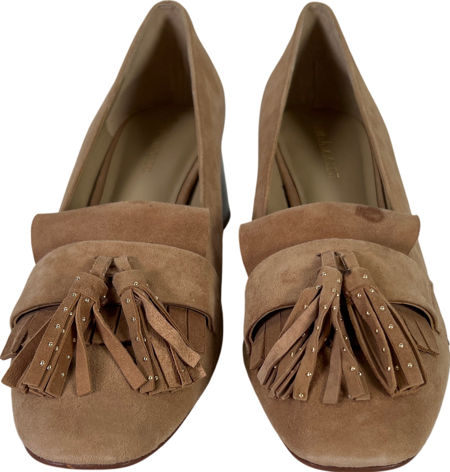 Enzo Angioini Women&#39;s Beige Fringe Block Heels - 7