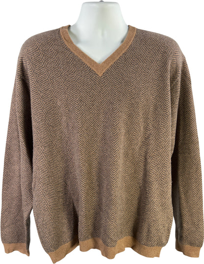 Orvis Men’s Brown/Gray Long Sleeve Pullover Cashmere V-Neck Sweater - L