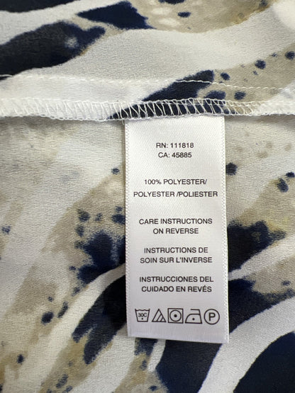 Michael Kors Women’s Beige/Blue Long Sleeve Semi Sheer Button Up Blouse - 2