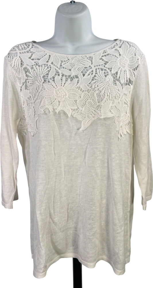 J.Jill Women’s White 3/4 Sleeve Lace/Crochet Top Thin Sweater - M