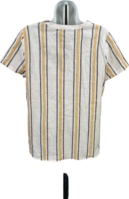Van Heusen Women’s White/Yellow Striped Linen V-Neck Blouse - S