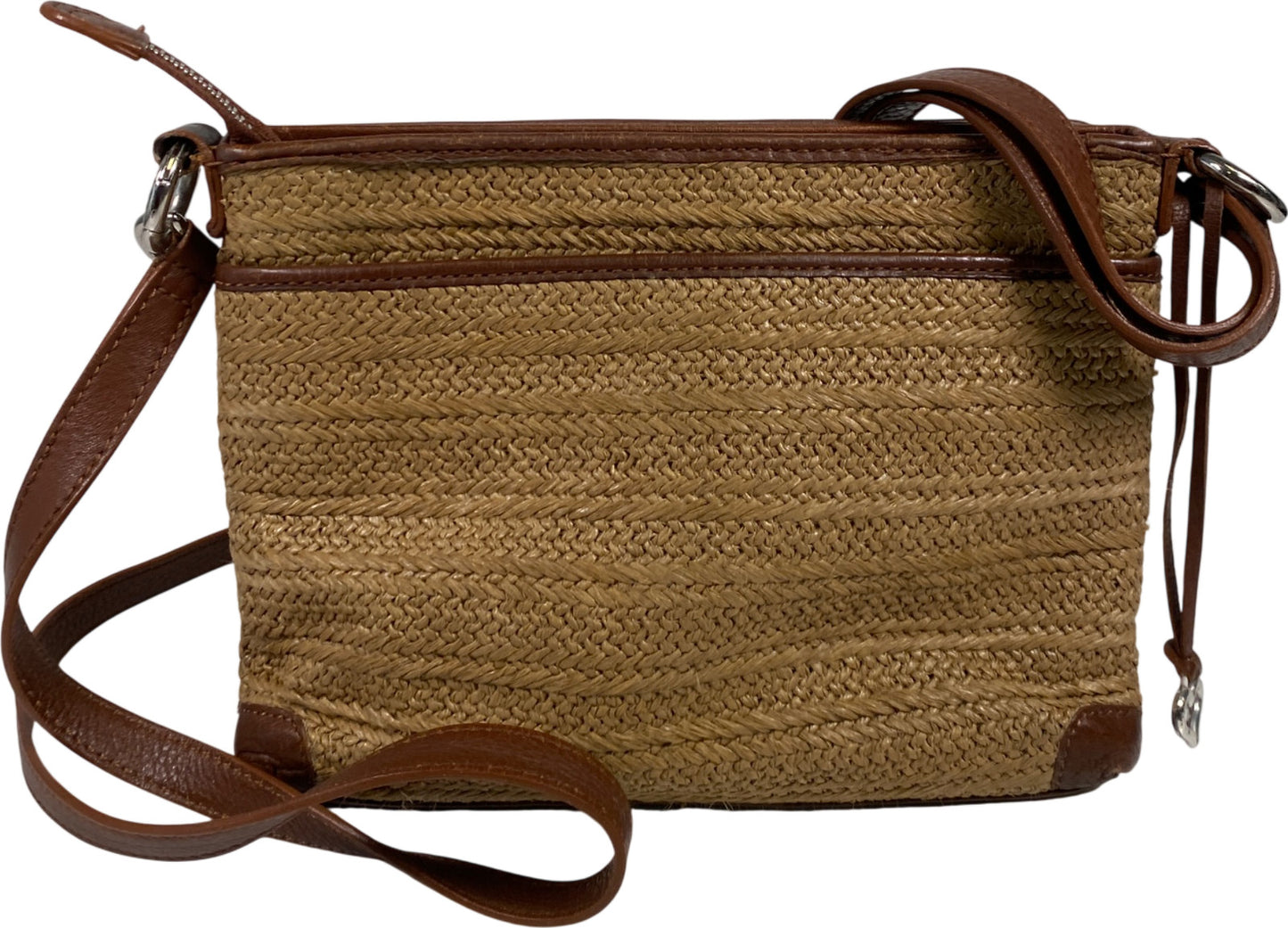 Brighton Women’s Brown Brooklyn Straw Multipocket Organizer Crossbody Purse