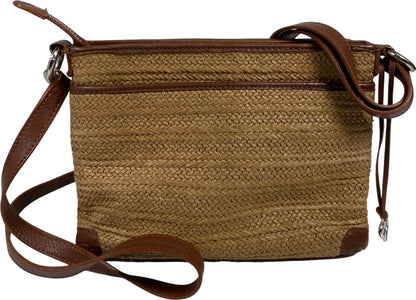 Brighton Women’s Brown Brooklyn Straw Multipocket Organizer Crossbody Purse