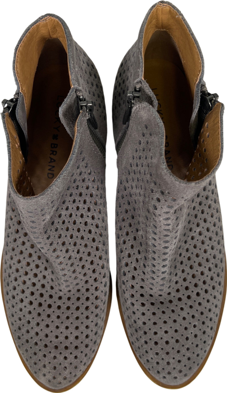Lucky Brand Women’s Gray Perforated Basel Ankle Booties - 6.5