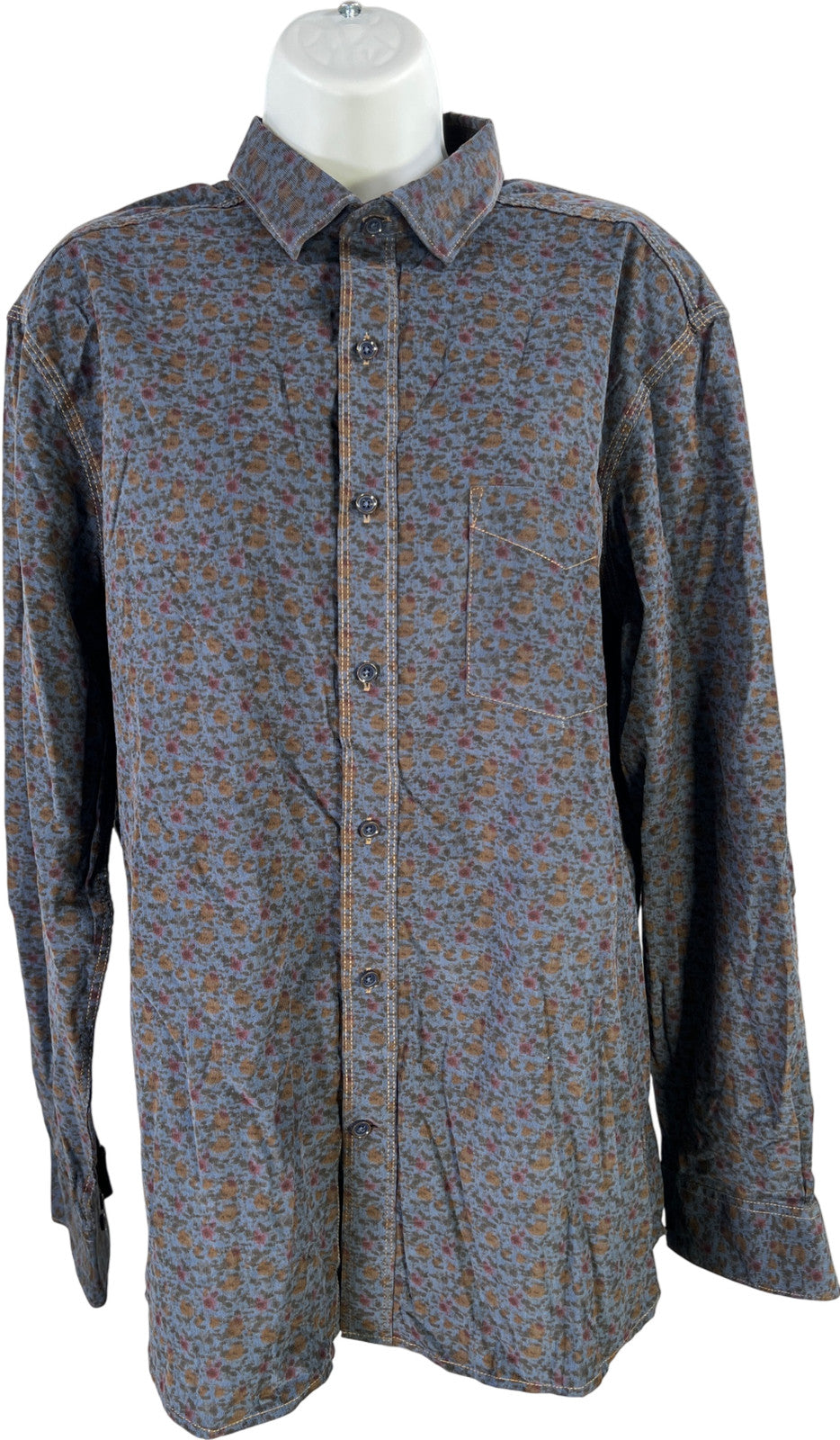 Johnstock and Murphy Men’s Blue Floral Corduroy Button Up Shirt - L