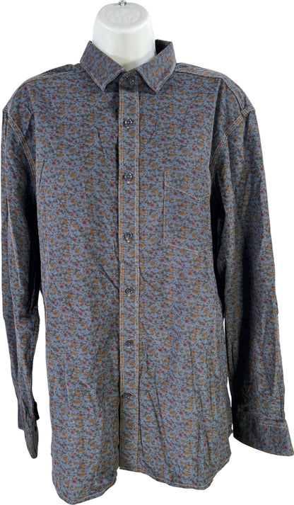 Johnstock and Murphy Men’s Blue Floral Corduroy Button Up Shirt - L