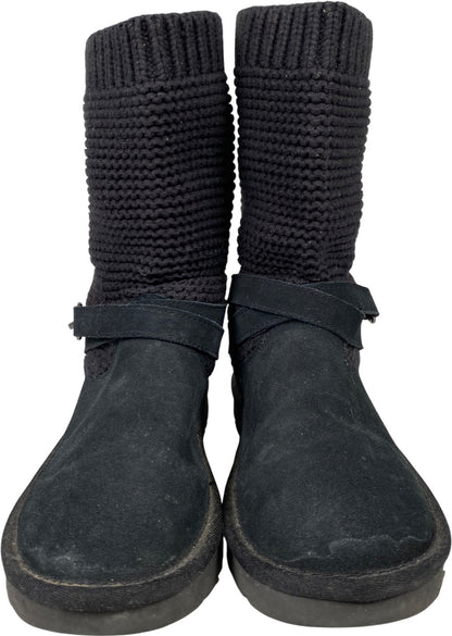 UGG Women’s Black Knit Purl Strap Twinface Short Boots - 6